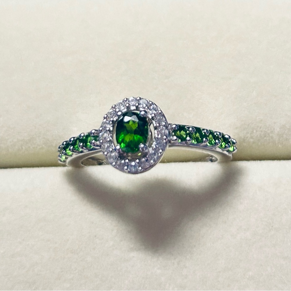 Sterling Silver Green Garnet Halo Ring